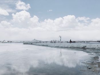 Scenic view of sea against sky during winter