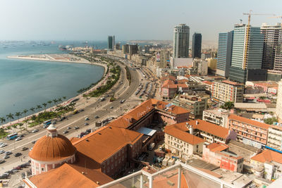 High angle view of buildings in city