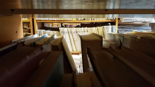 Close-up of books on shelf