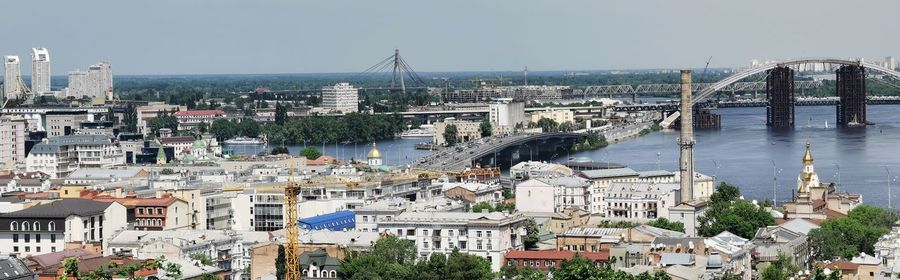 High angle view of buildings in city