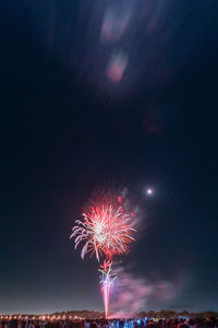 Low angle view of firework display at night