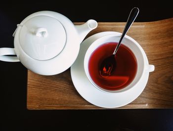 Directly above shot of tea cup on table