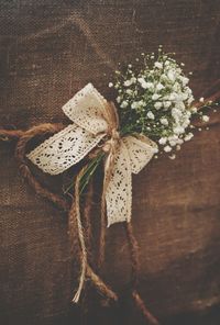 High angle view of white flower on table