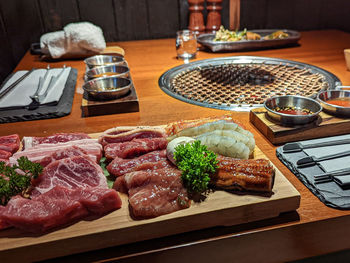 High angle view of food on table