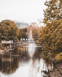 Scenic view of river against clear sky during autumn