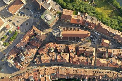 High angle view of buildings in city