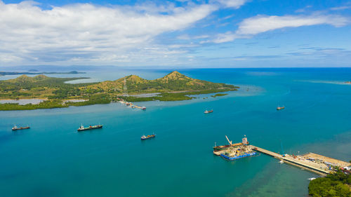 Sea harbour with cargo ships. bohol,philippines.