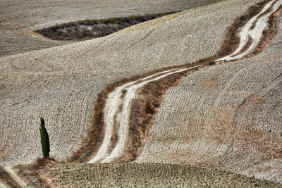 High angle view of winding road