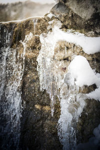 Close-up of frozen rock in cave