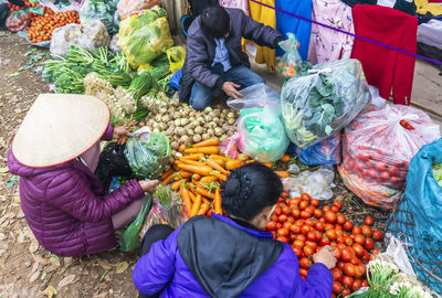 High angle view of fruits for sale at market stall