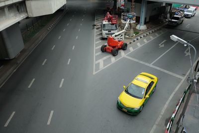 High angle view of vehicles on road