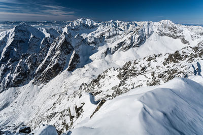 Scenic view of snowcapped mountains against sky. view from lomnica, tatra mountains, poland