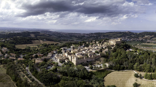 High angle view of townscape against sky