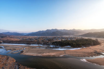 Scenic view of beach against clear sky