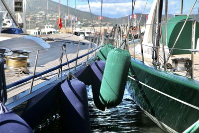 Boats moored in harbor