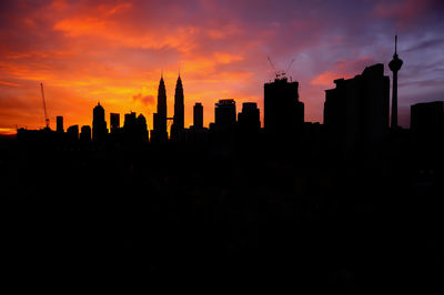 Silhouette of city at sunset