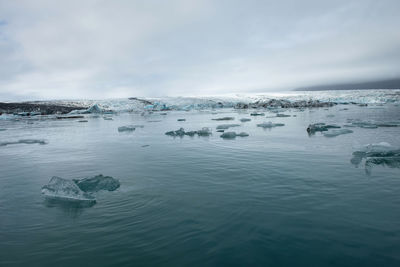 Floating icebergs in jokulsarlon glacial lagoon, iceland