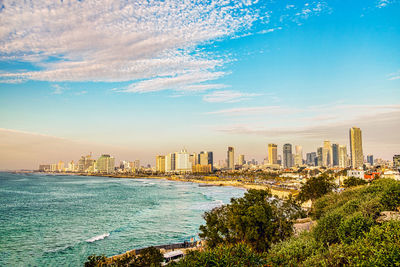 Tel aviv, israel. 12 january 2019. skyscrapers on the waterfront on a sunny day in tel aviv