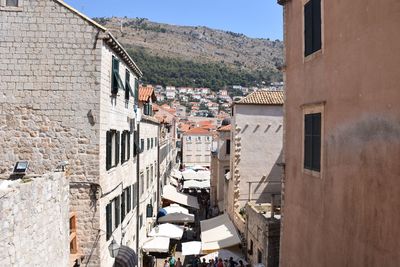 High angle view of buildings in city