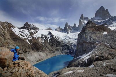 Panoramic view of snowcapped mountains against sky