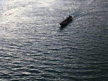 High angle view of man sailing on sea