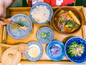 High angle view of food on table