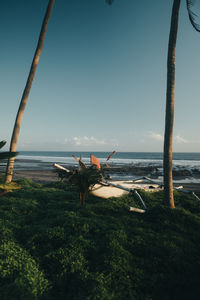 Scenic view of beach against clear sky