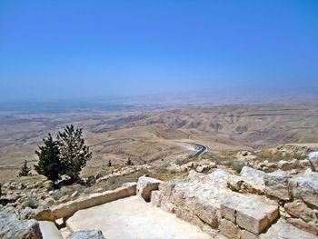 Scenic view of landscape against clear blue sky