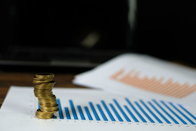 Close-up of coins on table