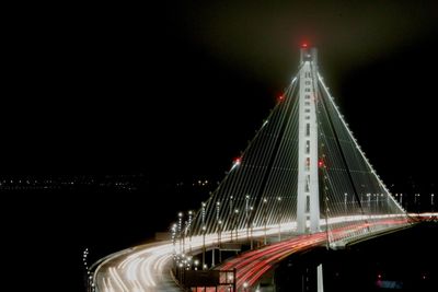 Light trails on road at night