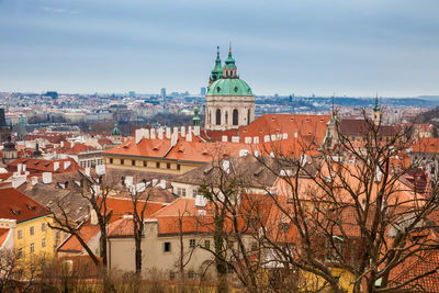 The beautiful prague city old town seen form the prague castle viewpoint in an early spring day