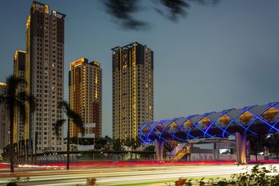 Illuminated buildings in city