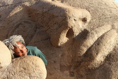 High angle view of man sleeping