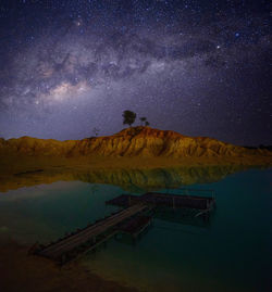 Scenic view of lake against sky at night