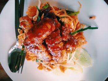 High angle view of food in plate