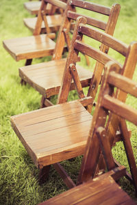 High angle view of bench in park