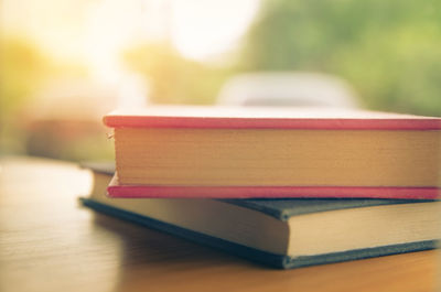 Close-up of books on table