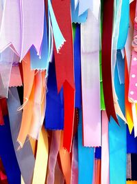 Full frame shot of multi colored textiles for sale in market