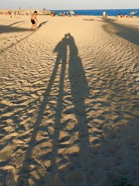 Shadow of couple on sand at beach