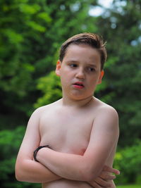 Portrait of shirtless young man