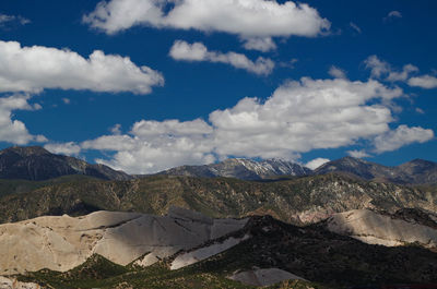 Scenic view of mountains against cloudy sky