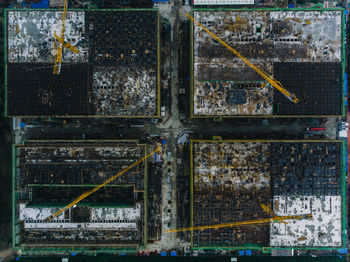 Aerial view of industrial buildings in city