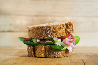 Close-up of sandwich on table