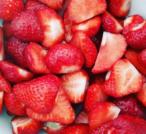 Full frame shot of chopped strawberries