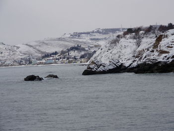 Scenic view of sea against clear sky during winter