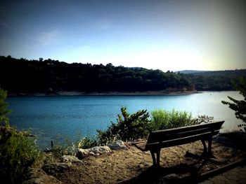 Scenic view of lake against clear sky