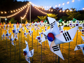 Close-up of korean flags