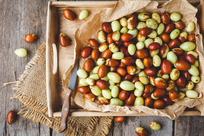 High angle view of fruits on table