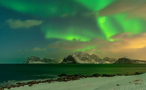 Aurora in lofoten is an unusual and beautiful spectacle.