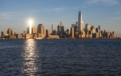 City skyline at sunset